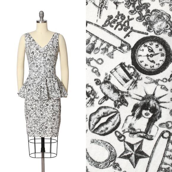 Betsey Johnson Dresses & Skirts - Vintage Y2K BETSEY JOHNSON Dress 2000s "Tattoo You" Novelty Print Peplum Punk
